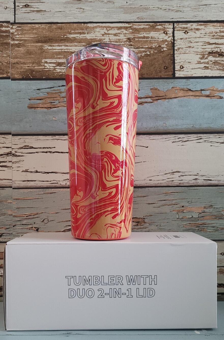 Meoky Red Gold Marble Insulated Tumbler Duo 2-in-1 Lid Travel Cup NEW IN BOX